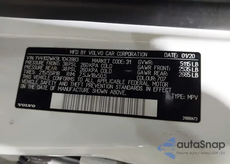 2020 Volvo V60 Cross Country T5 z USA, uszkodzony, nr VIN YV4102WK9L1043983